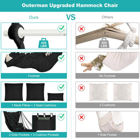 Outerman hammock chair ships with easy assembly hooks and rope.