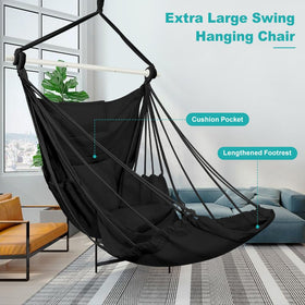 Outerman hammock chair with foot rest and cushions for total comfort.