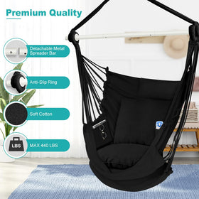 Outerman hammock chair suitable for indoor and outdoor spaces like patios and porches.