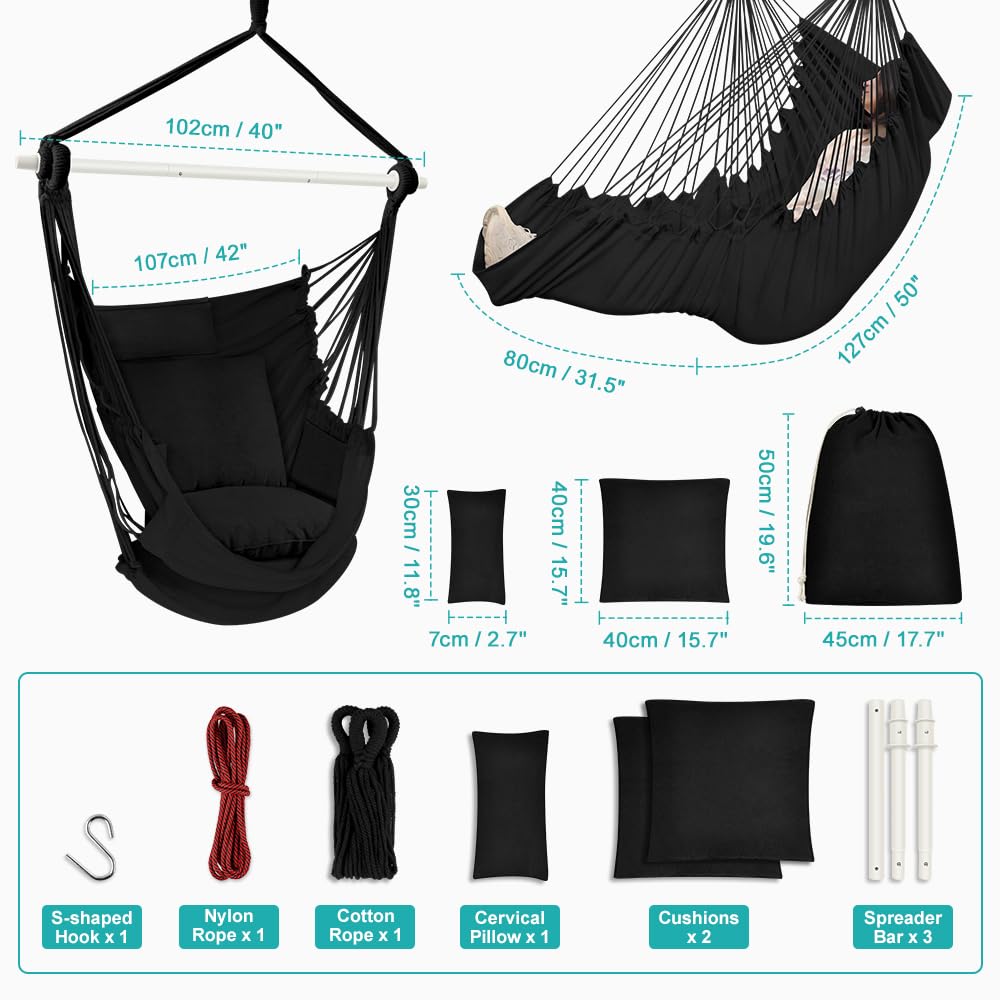 Outerman hammock chair side pockets keep keys and phone within reach.