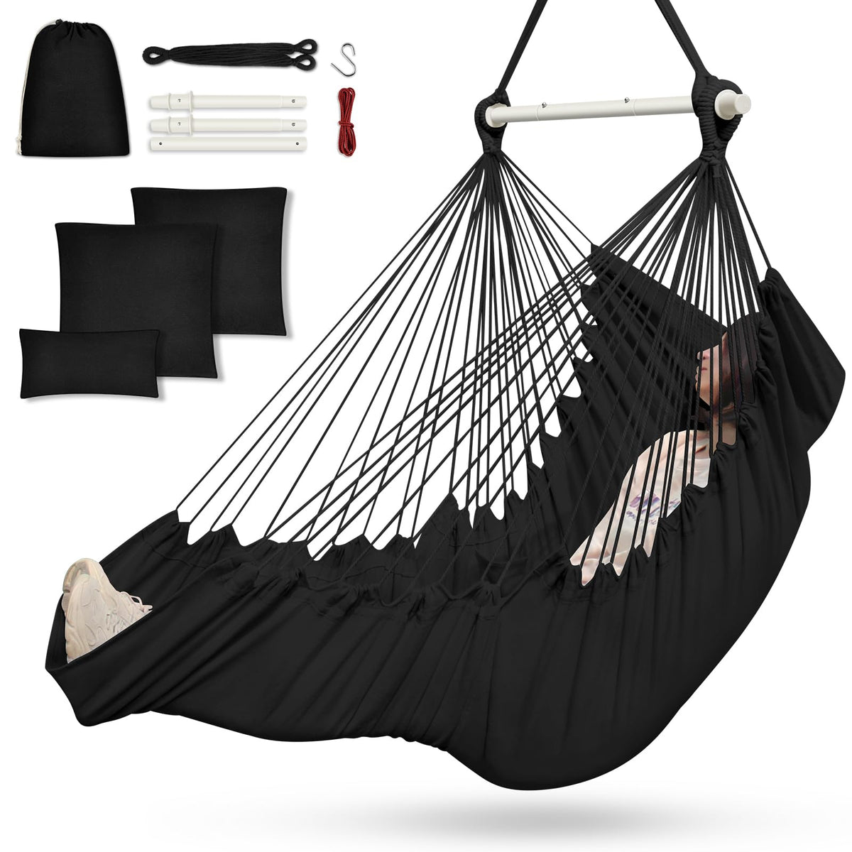 Outerman Hammock Chair with steel bar delivers sturdy outdoor relaxation.