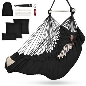 Outerman Hammock Chair with steel bar delivers sturdy outdoor relaxation.