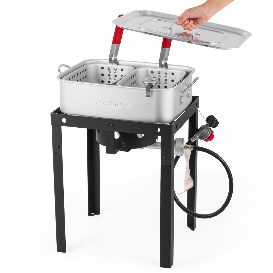 OuterMust 58000 BTU outdoor fish fryer pot delivering powerful heating for crispy results.