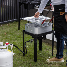 OuterMust fryer stand provides stable support for outdoor cooking.