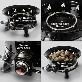 Outland Living Firebowl Mega lava rock detail enhances flicker and warmth.
