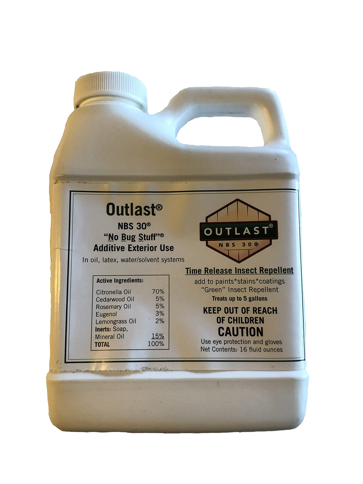 Outlast NBS30 packaging highlights pet- and plant-safe, low-toxicity formula