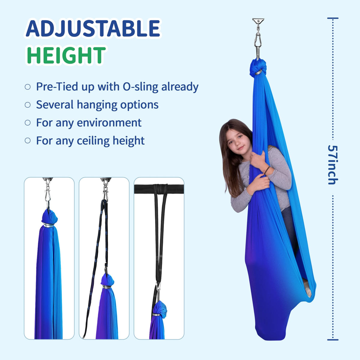 OUTREE child relaxing in swing under supervised session with adjustable height.