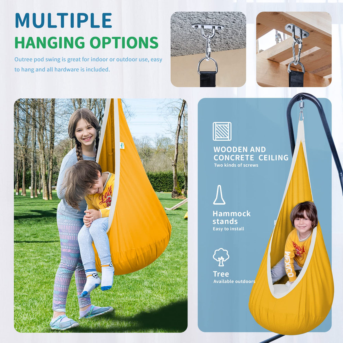 OUTREE Kids Pod Swing Seat hanging indoors for flexible play