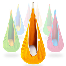 OUTREE Kids Pod Swing Seat yellow and white cozy sensory close-up
