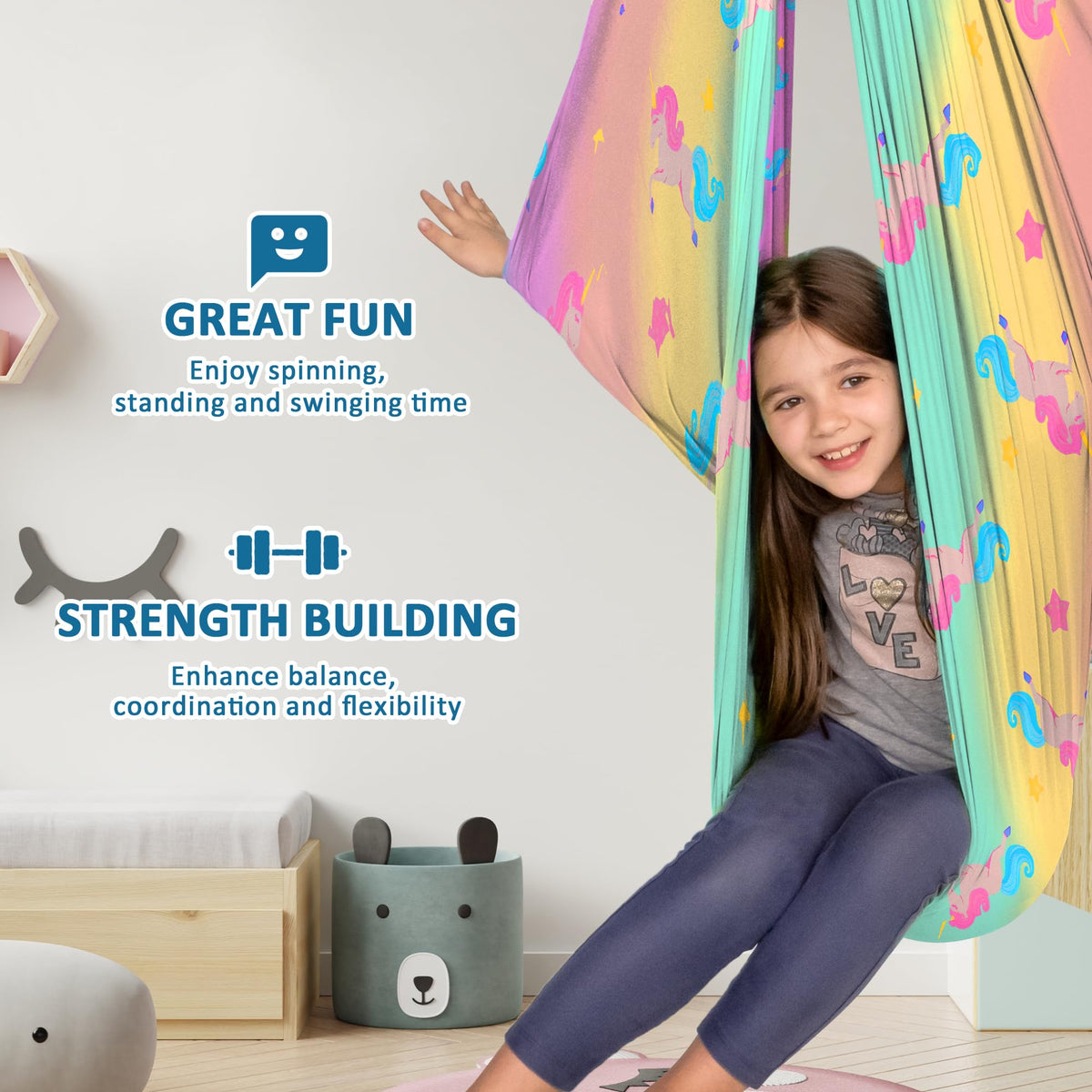 OUTREE double-layer fabric hammock provides durable comfort for children.
