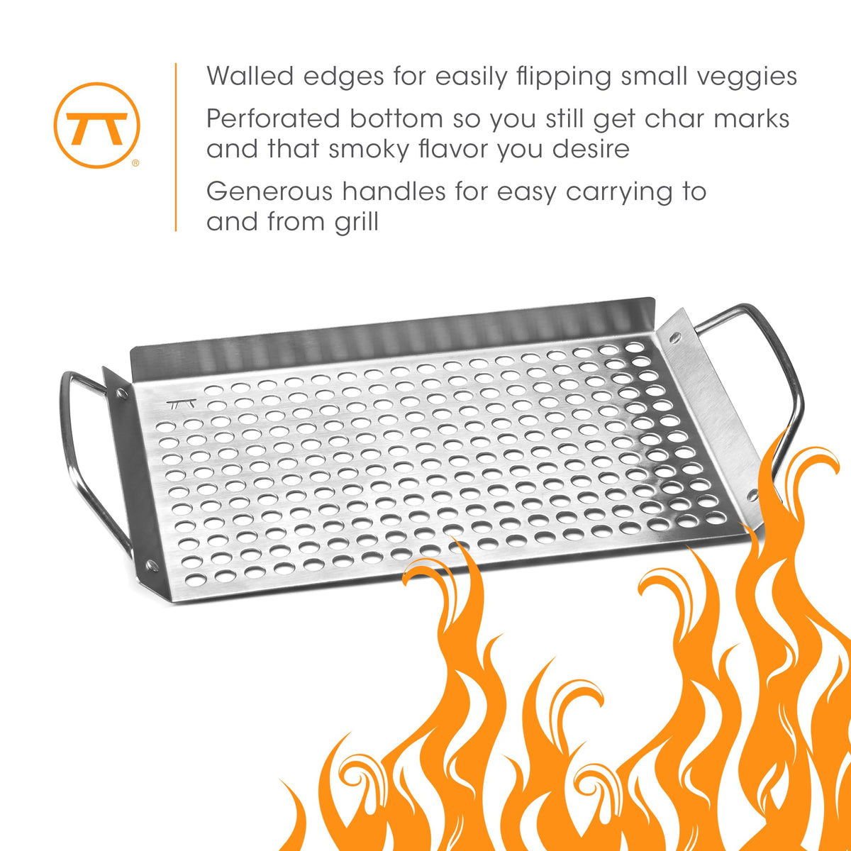 Outset grill topper keeps delicate items like fish and veggies from slipping through.