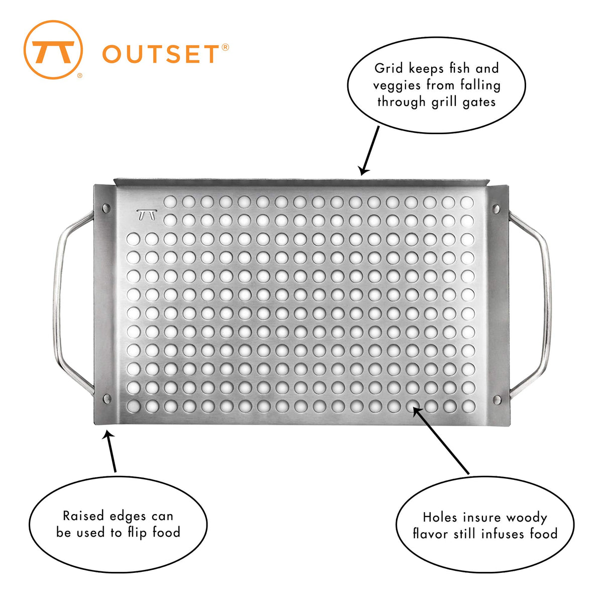 Outset stainless-steel perforated grid ensures even airflow for flavorful cooking.