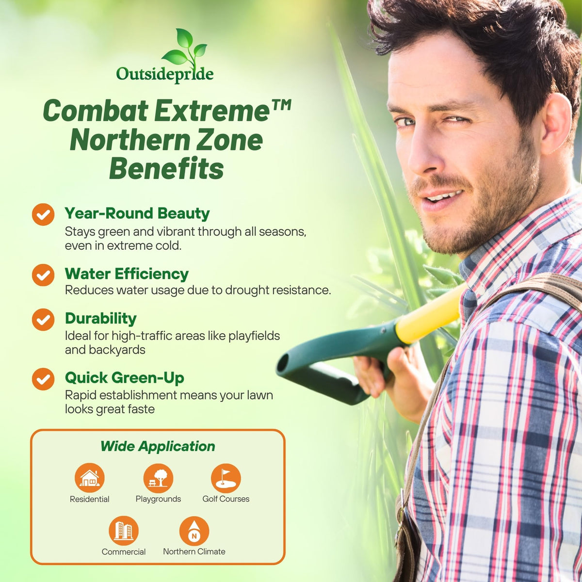 Outsidepride Combat Extreme Northern Zone dense turf emerging across the lawn.
