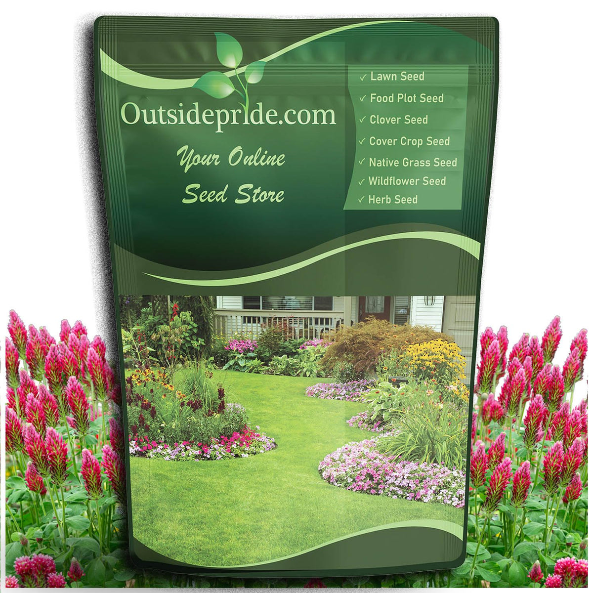 Outsidepride Crimson Clover seeds 5lb bag for soil health and wildlife forage.