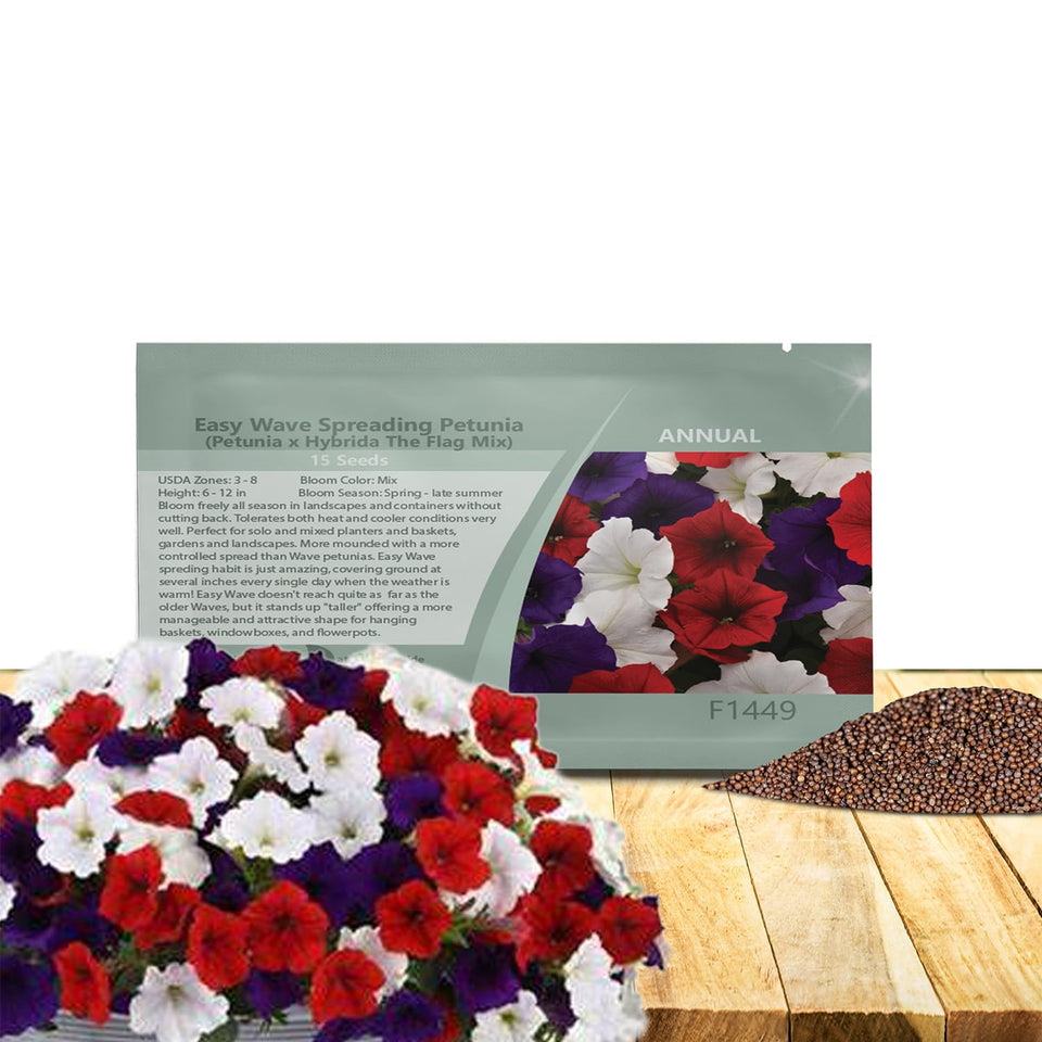 Outsidepride Flag Mix Easy Wave Petunia Seeds deliver compact 2-inch blooms for garden beds.