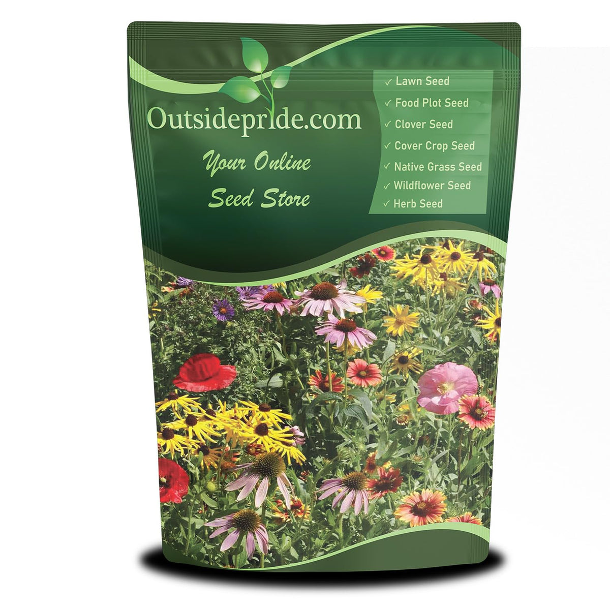Outsidepride Midwest Wildflower Seed Mix bag front label, ready for planting.