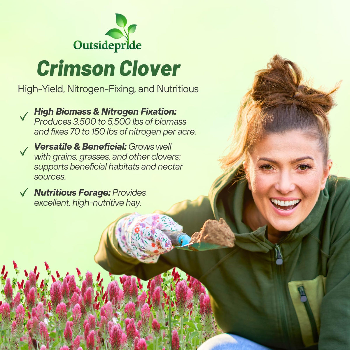 Outsidepride Nitrocoated Crimson Clover seeds improve germination and early vigor.