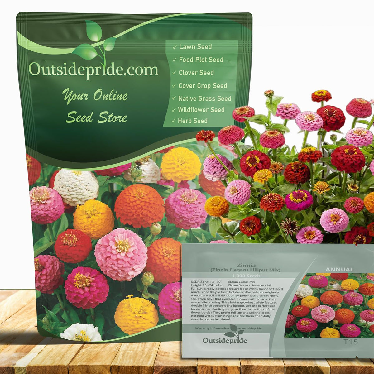 Outsidepride Zinnia Seeds produce compact ball blooms for bright container displays.