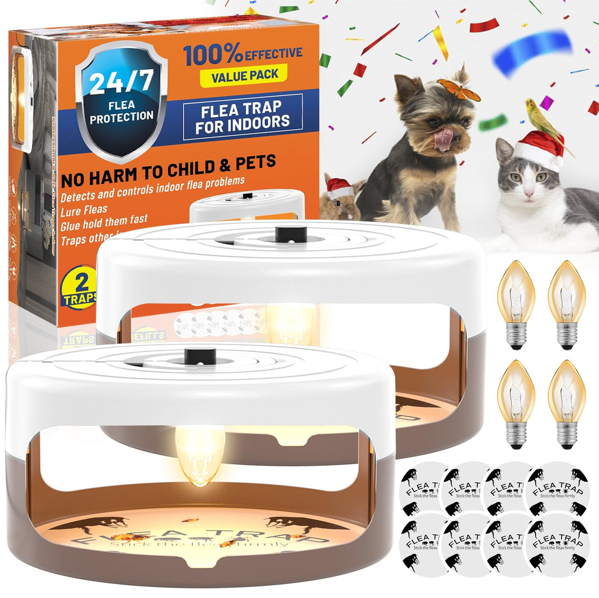 Outtkitywi 2-pack flea traps front view for indoor pest control.