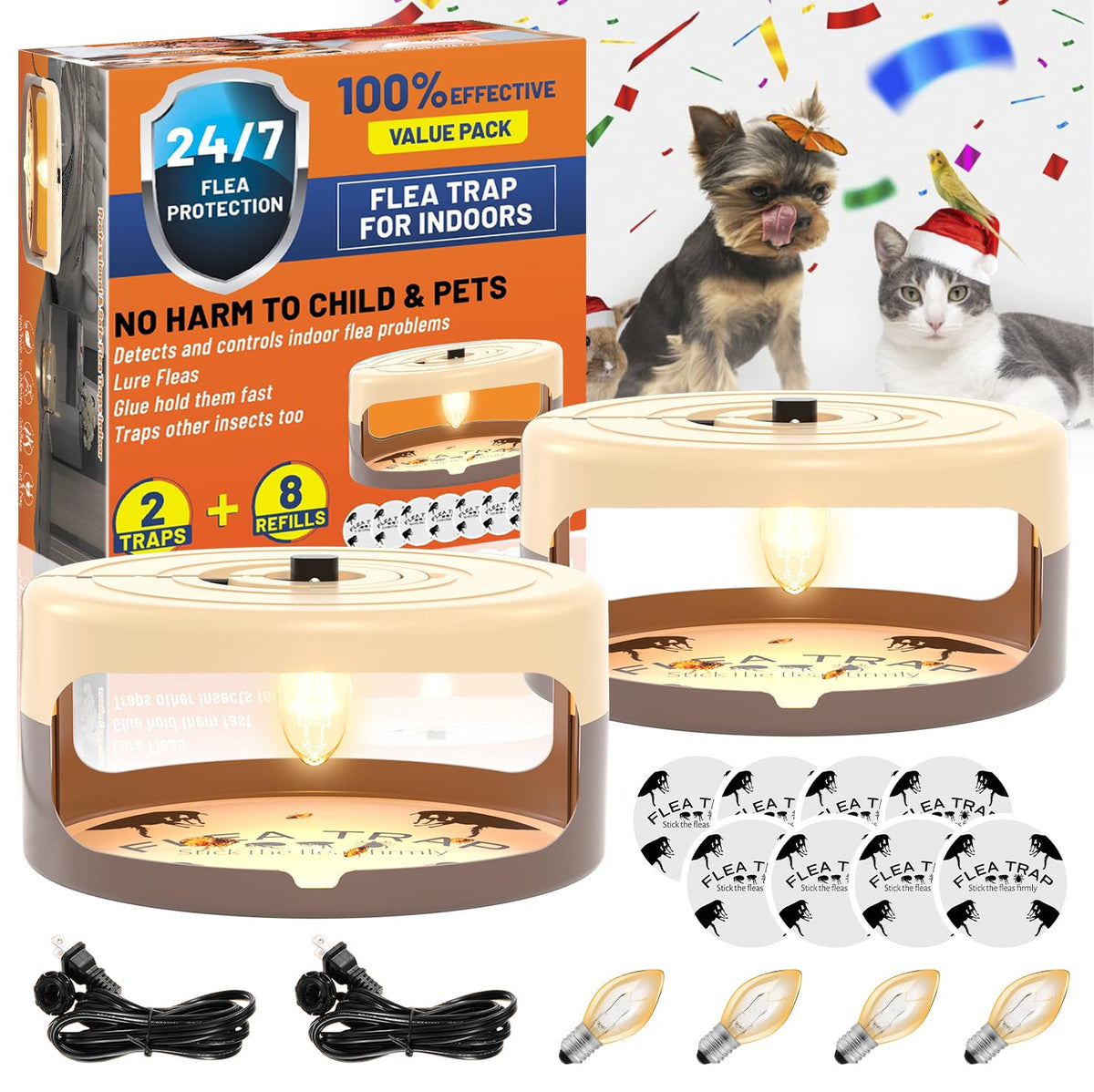 Outtkitywi flea trap light front view, compact indoor pest solution