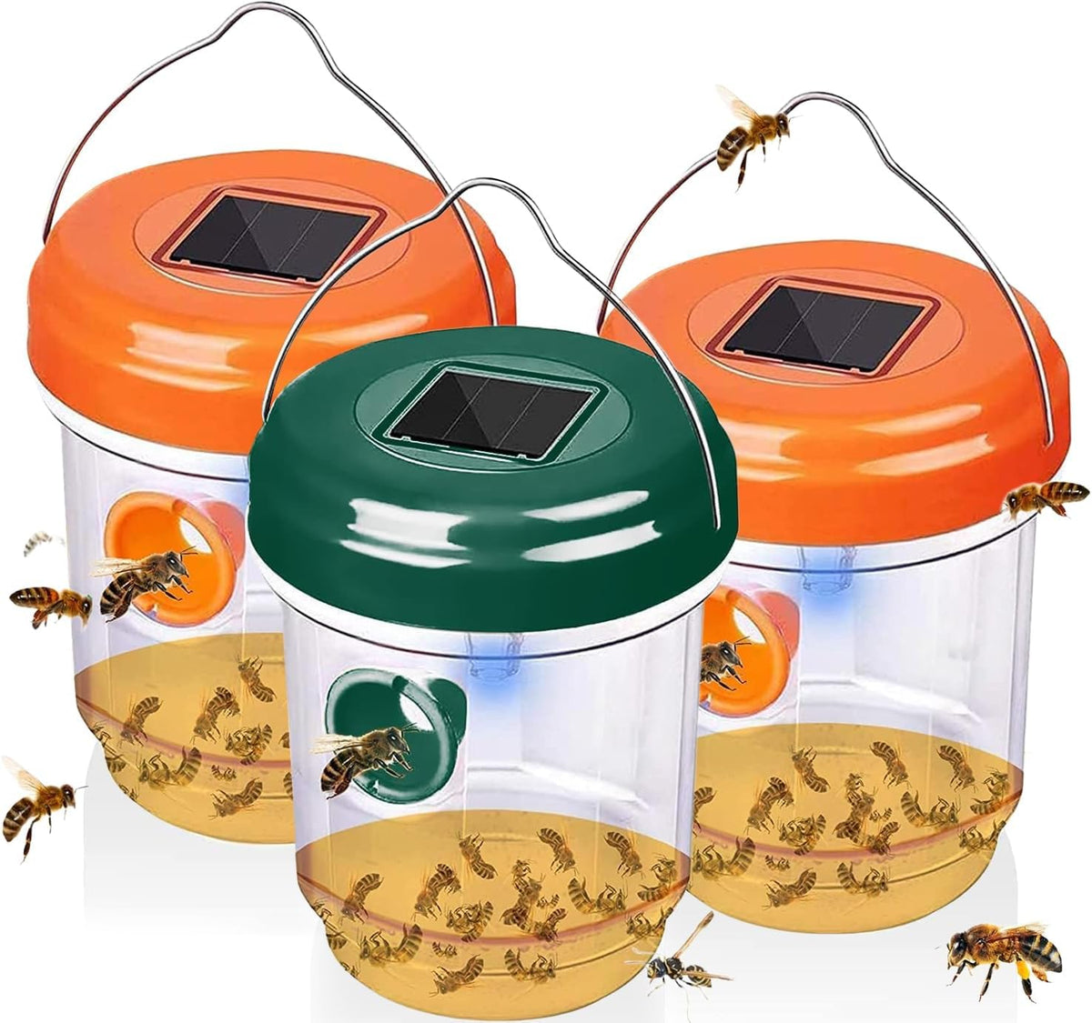 Outtkitywi Wasp Trap with dual-entry tunnels attracts wasps outdoors