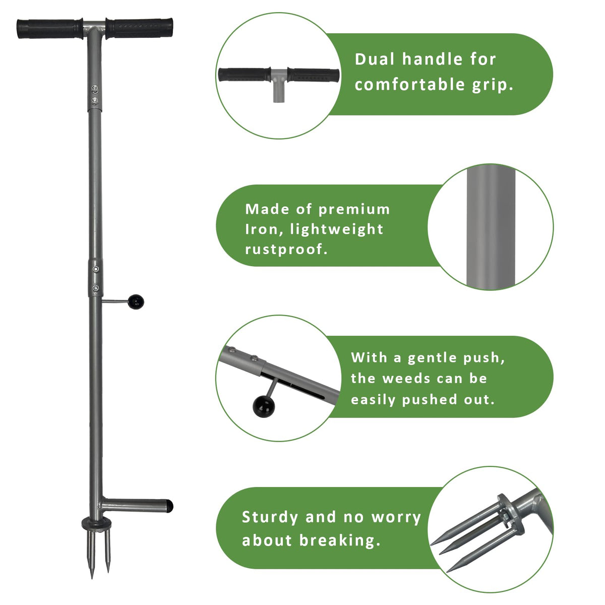 OUTUQ stainless steel 3-prong claw grips deep roots for thorough weed removal.