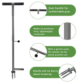 OUTUQ stainless steel 3-prong claw grips deep roots for thorough weed removal.
