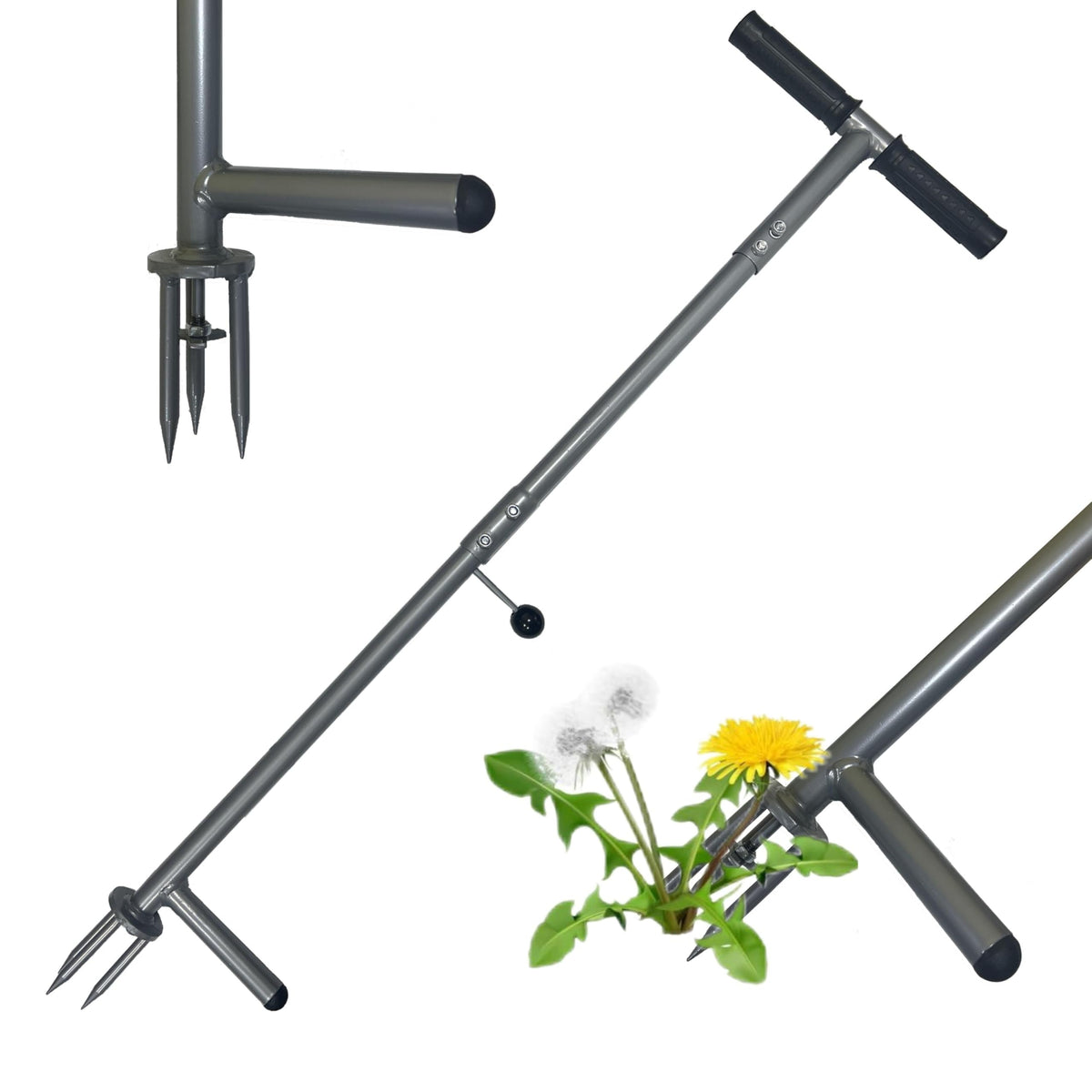 OUTUQ stand-up weed puller in stand mode reduces back strain while weeding.