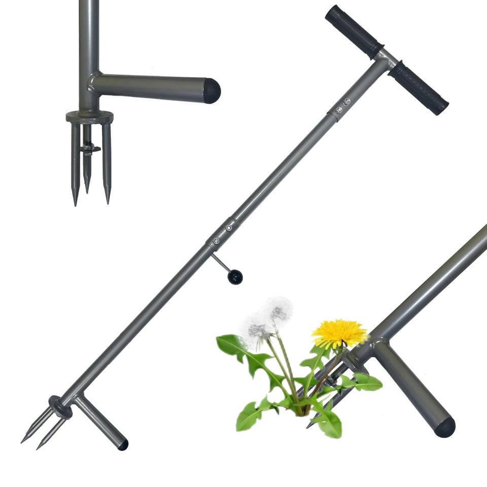 OUTUQ stand-up weed puller in stand mode reduces back strain while weeding.