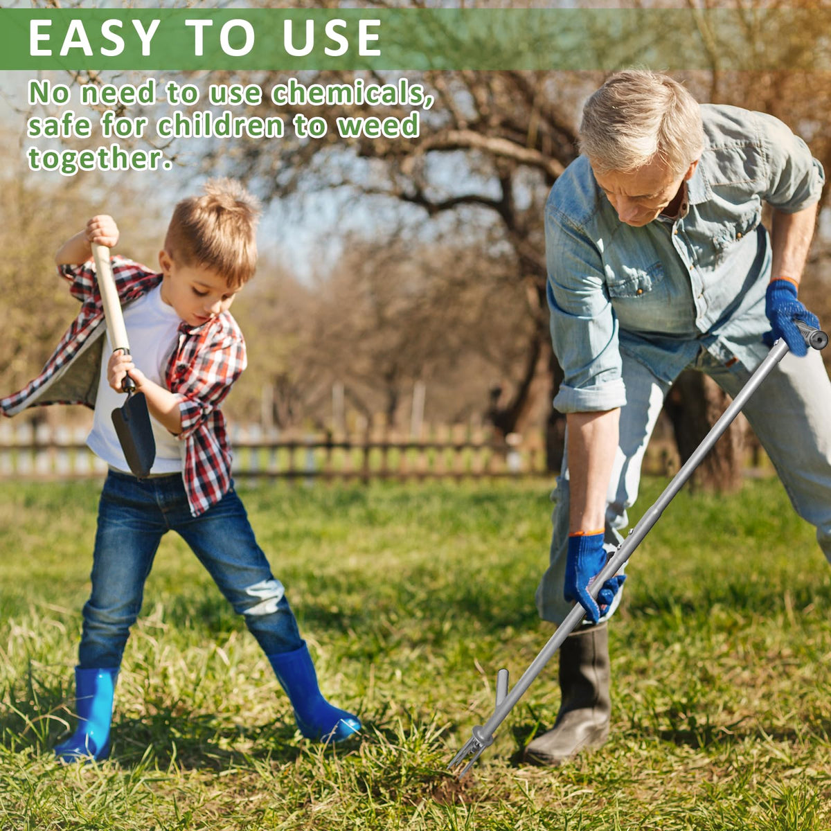 OUTUQ wide foot pedal provides leverage to penetrate tough soil.