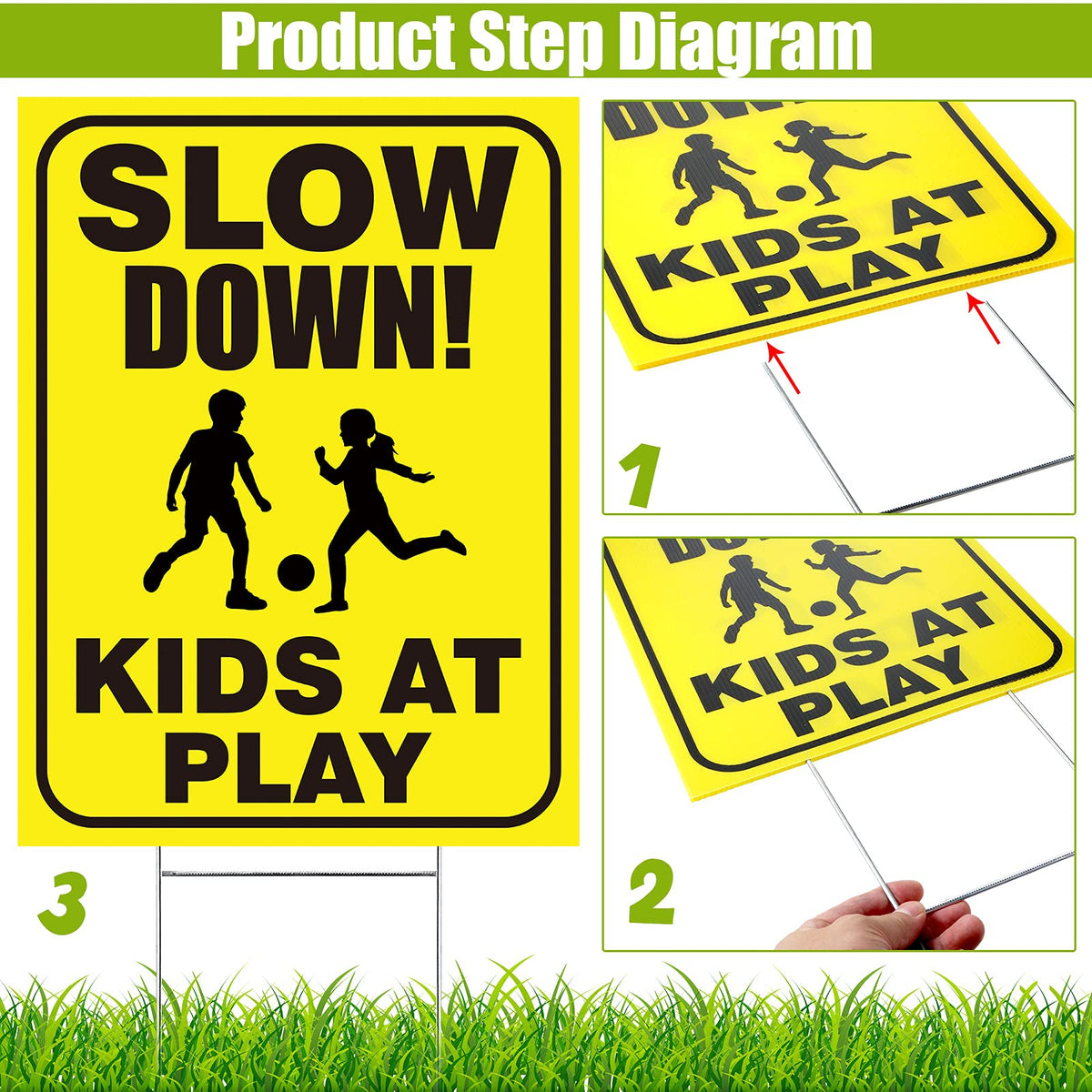 Outus 12x16 inch yellow sign enhances play area awareness for drivers.