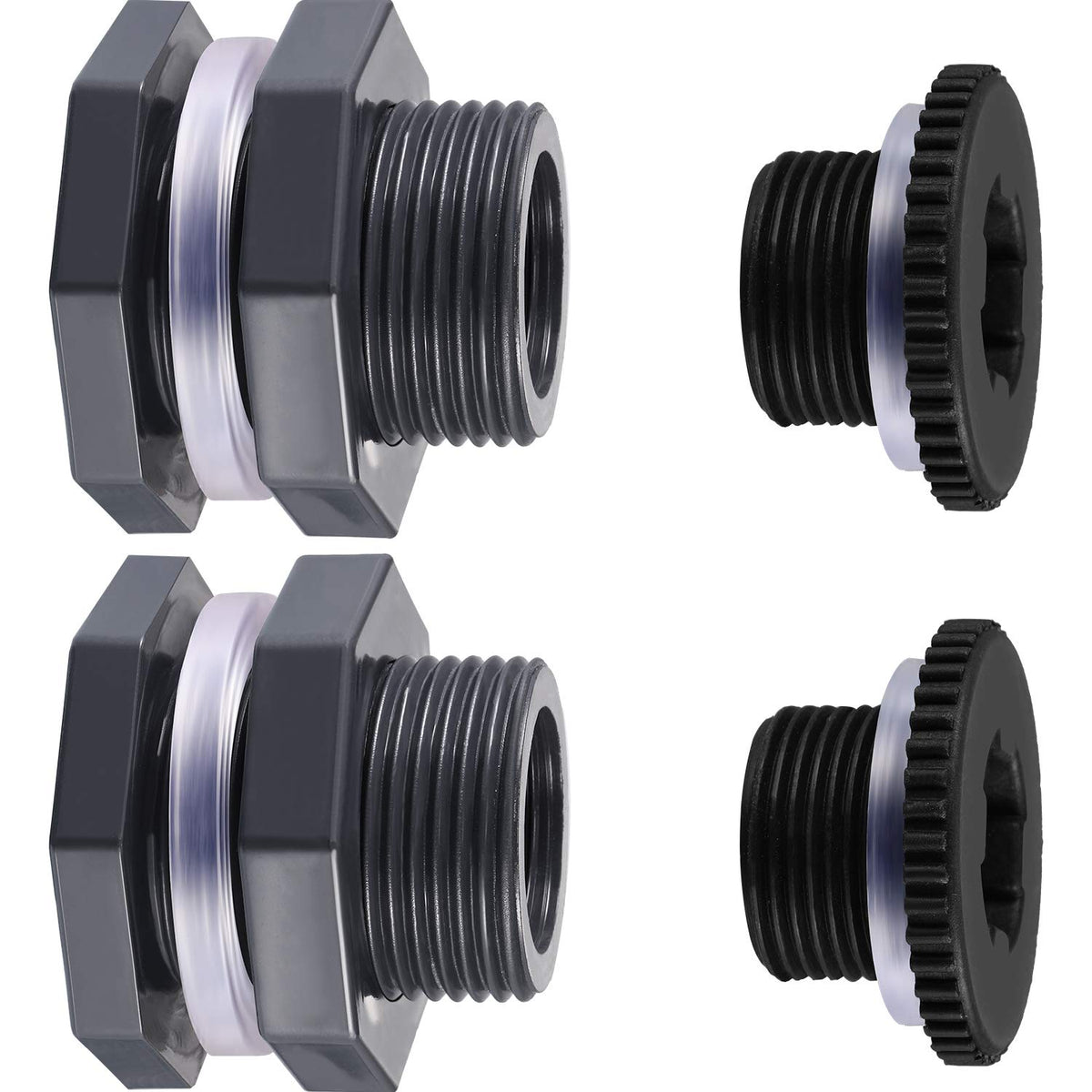 Outus bulkhead fitting 3-4 inch kit with plugs for rain barrels and tanks