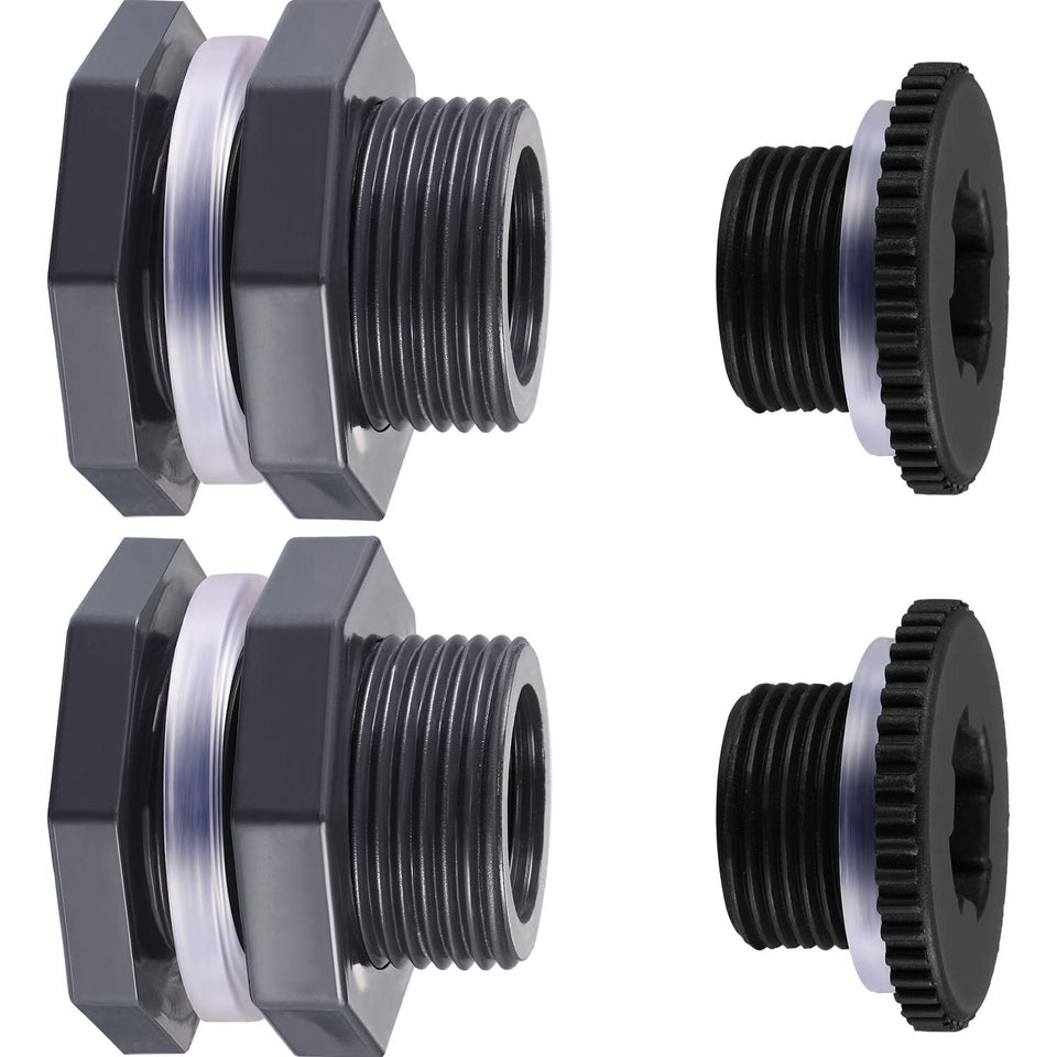 Outus bulkhead fitting 3-4 inch kit with plugs for rain barrels and tanks