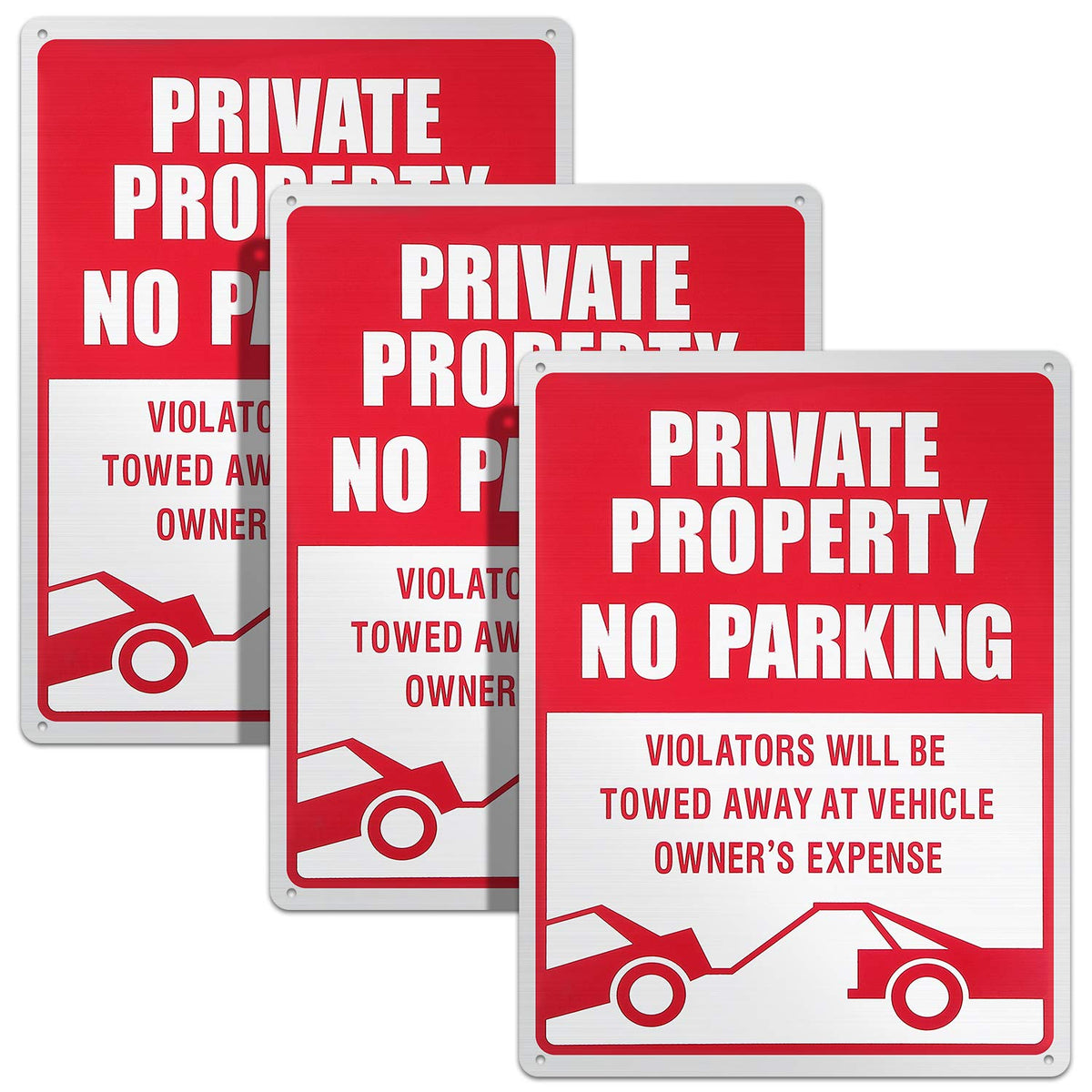 Outus no-parking sign 3-piece set offers clear visibility for private property.