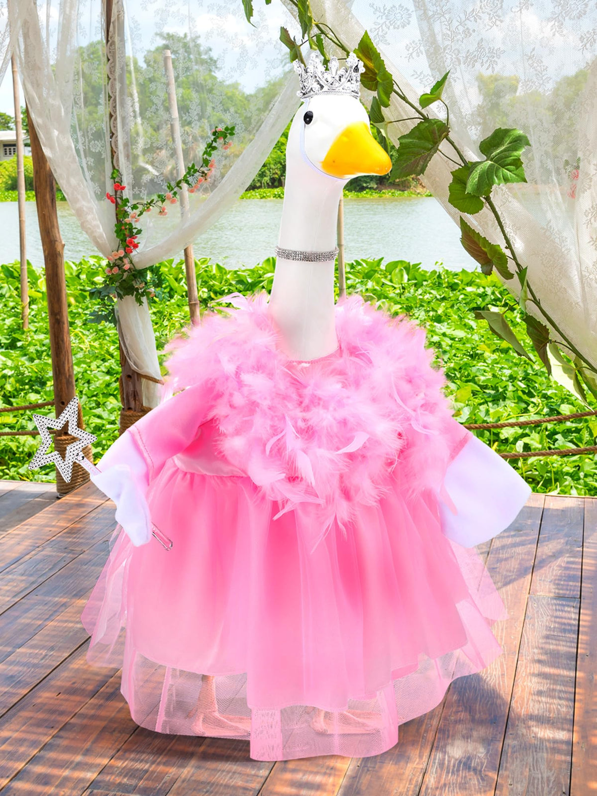 Outus pink princess goose costume brightens porches and attracts smiles.