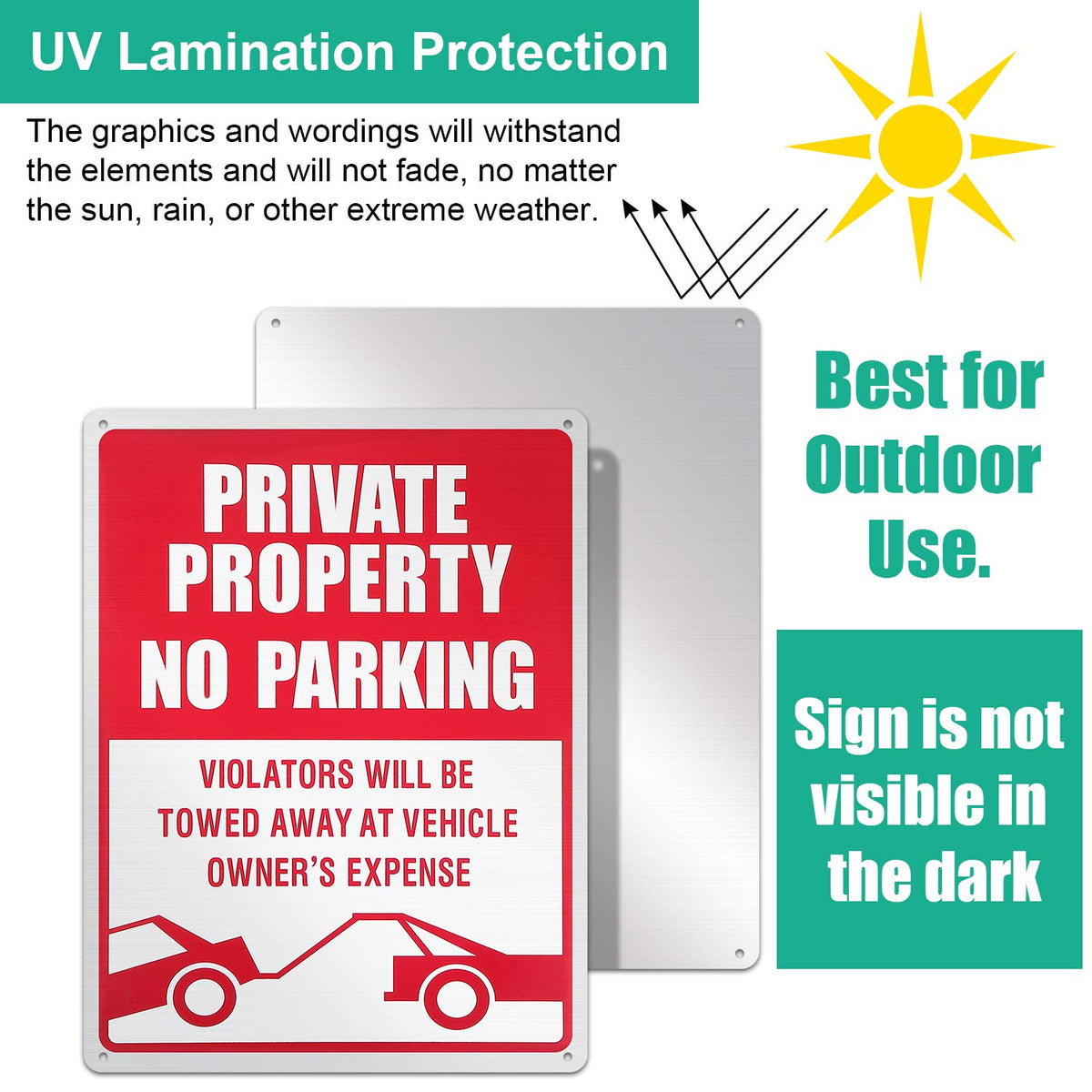 Outus private-property no-parking sign with tow notice deters unauthorized parking outdoors.
