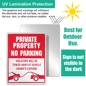 Outus private-property no-parking sign with tow notice deters unauthorized parking outdoors.