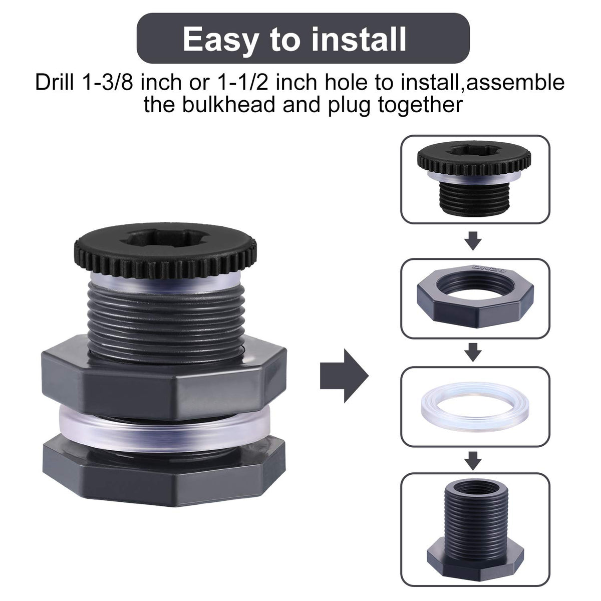 Outus rain barrel installation example featuring bulkhead and plug