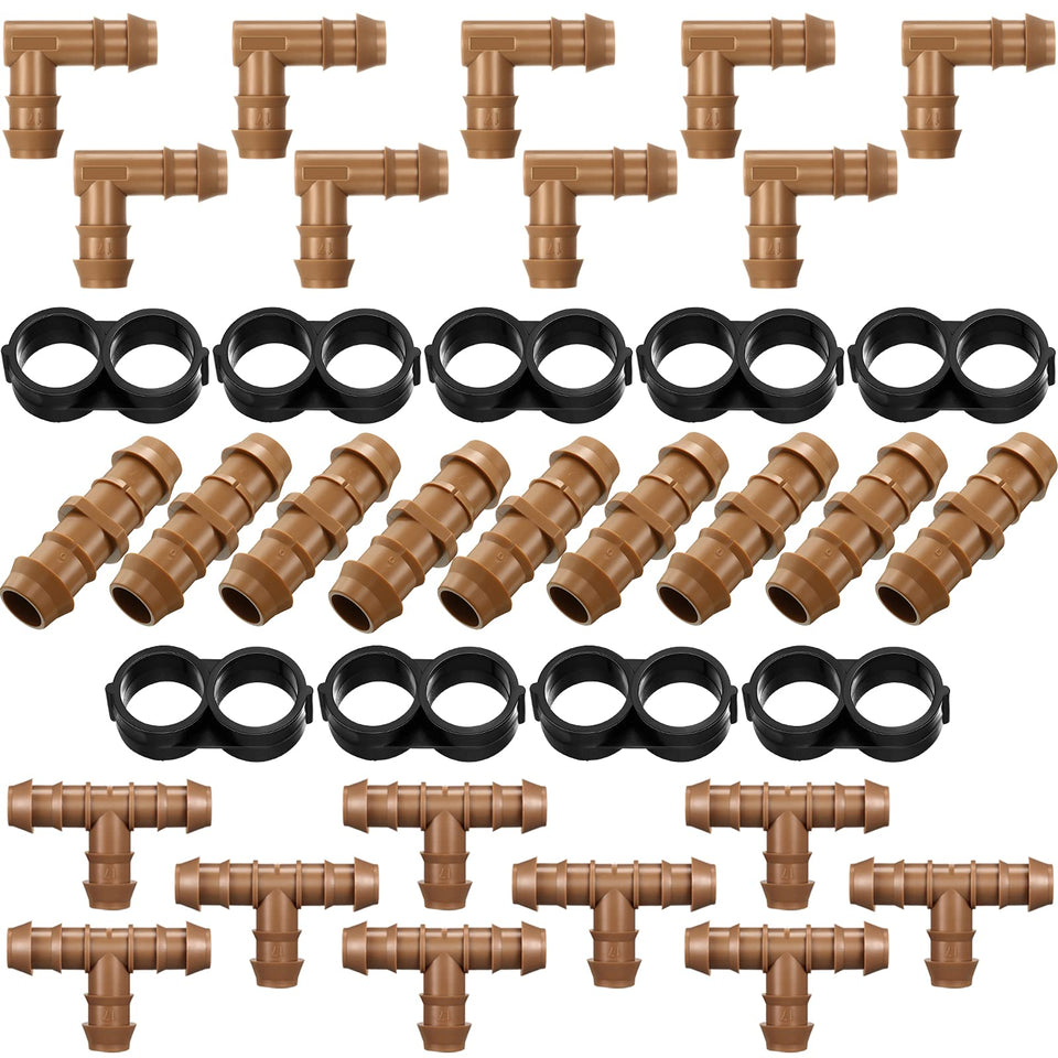 Outus tees for drip irrigation—easy garden connections for sprinkler setups.