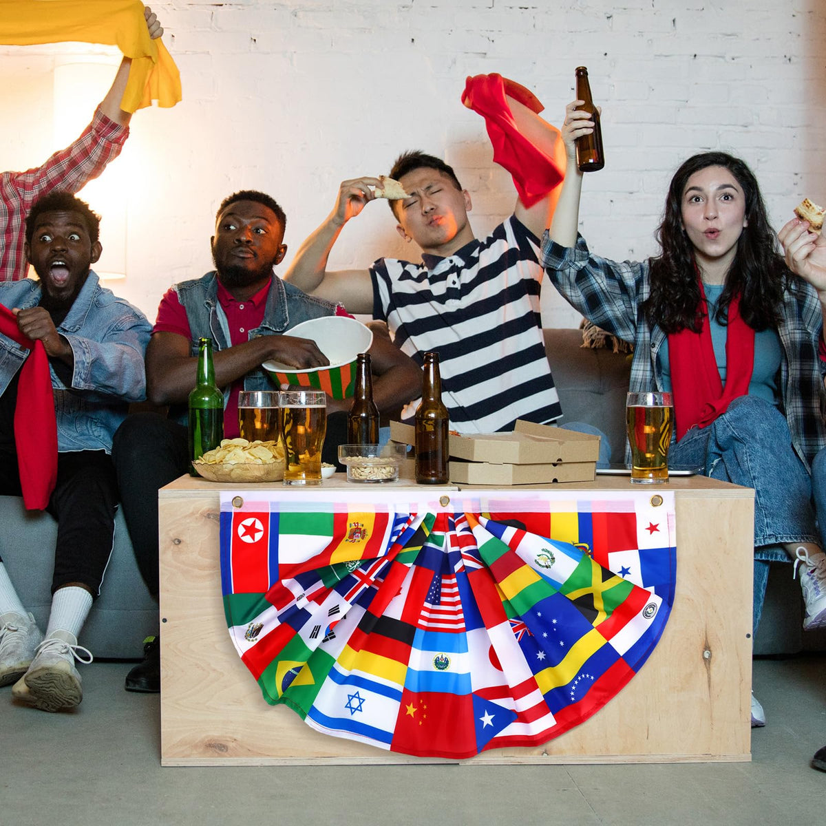 Outus world flags banner made of washable polyester for lasting use.