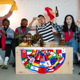 Outus world flags banner made of washable polyester for lasting use.