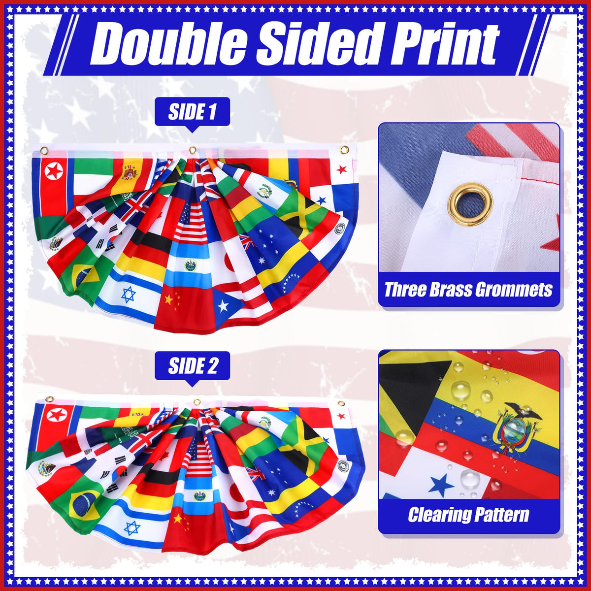 Outus world flags banner fadeproof fabric resists sun and rain.