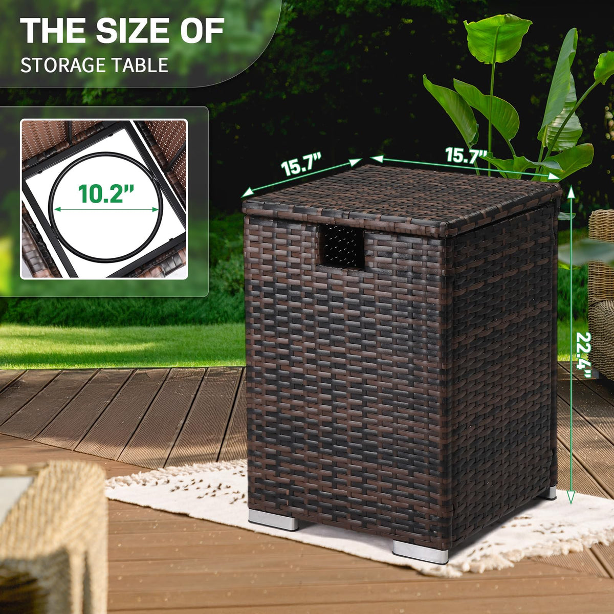 Outvita gas tank storage box front view with easy top or bottom pipe access.