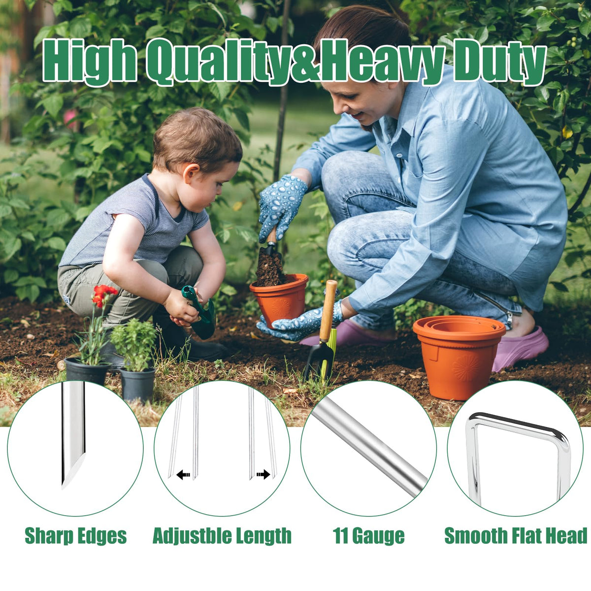OutVue 11-gauge steel angled-end stake closeup shows easy insertion