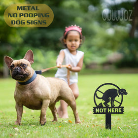 OUUJUOZ No Dog Poop Sign 2-pack closeup shows durable metal construction.