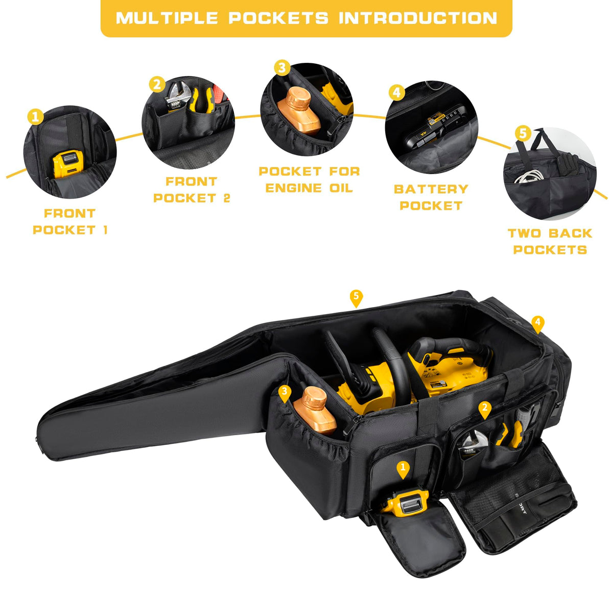 OUUTMEE chainsaw case foldable design enables compact storage when not in use.
