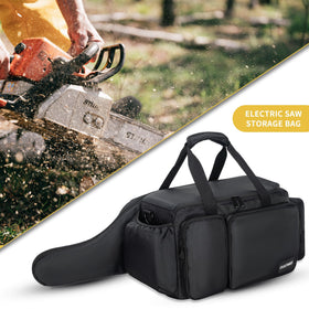 OUUTMEE chainsaw case interior offers organized space for oil, batteries, and gloves.