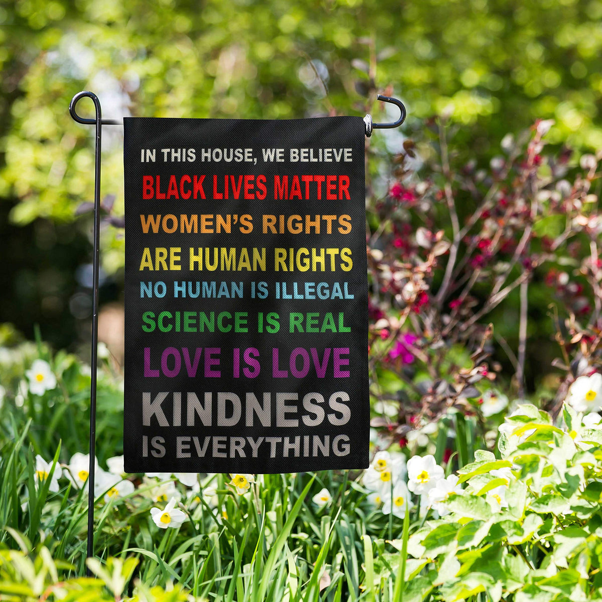 OUXIOAZ in This House We Believe science sign flag with two-sided print for yard.