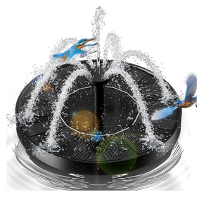 OVIBIRD 2.5W solar fountain, front view, sun-powered pond spray
