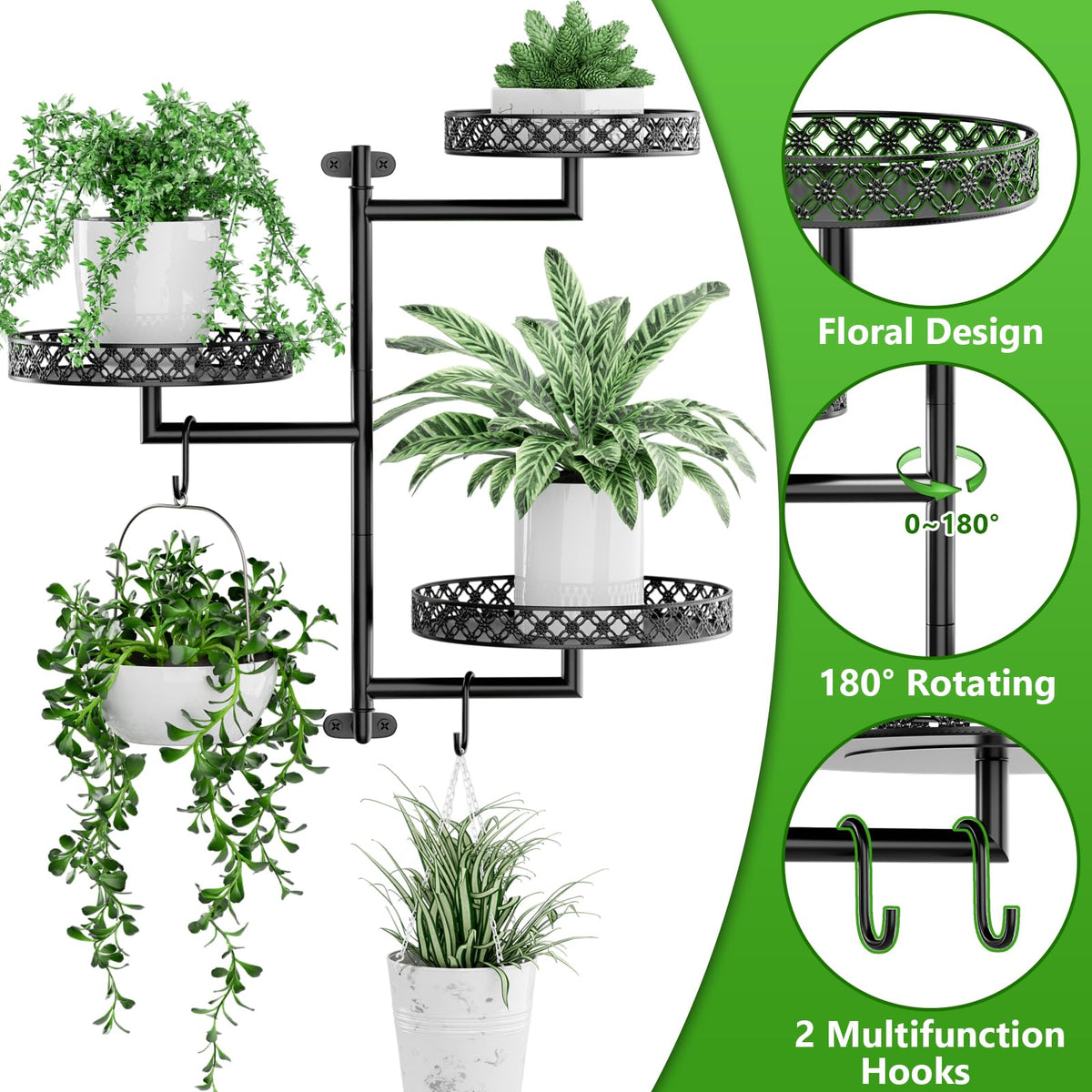 OVICAR 3-tier wall plant stand offers space for multiple plants.